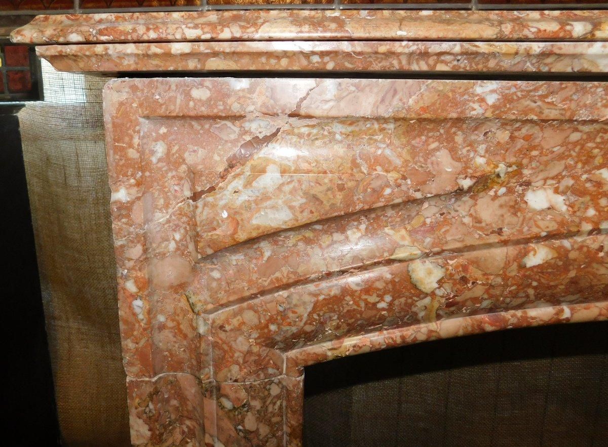 Fireplace Mantel In Red Marble, Carved Linear, Italy photo for sale