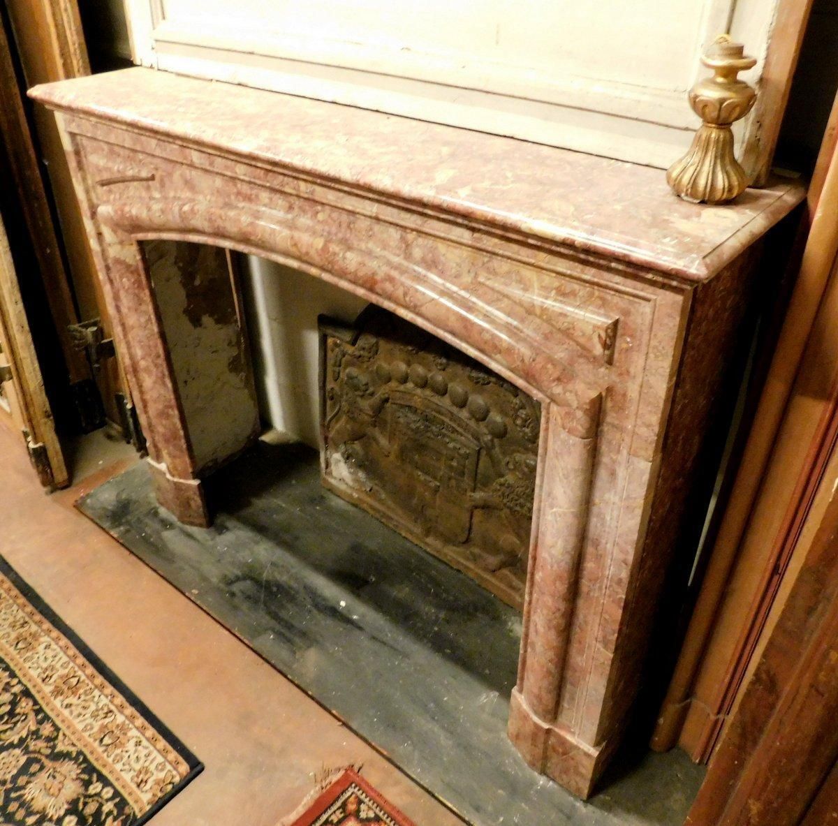 Fireplace Mantel In Red Marble, Carved Linear, Italy photo Home Fixtures