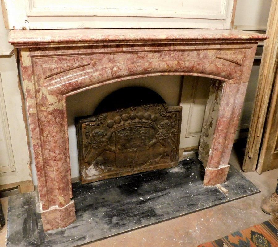Fireplace Mantel In Red Marble, Carved Linear, Italy photo 4084.0