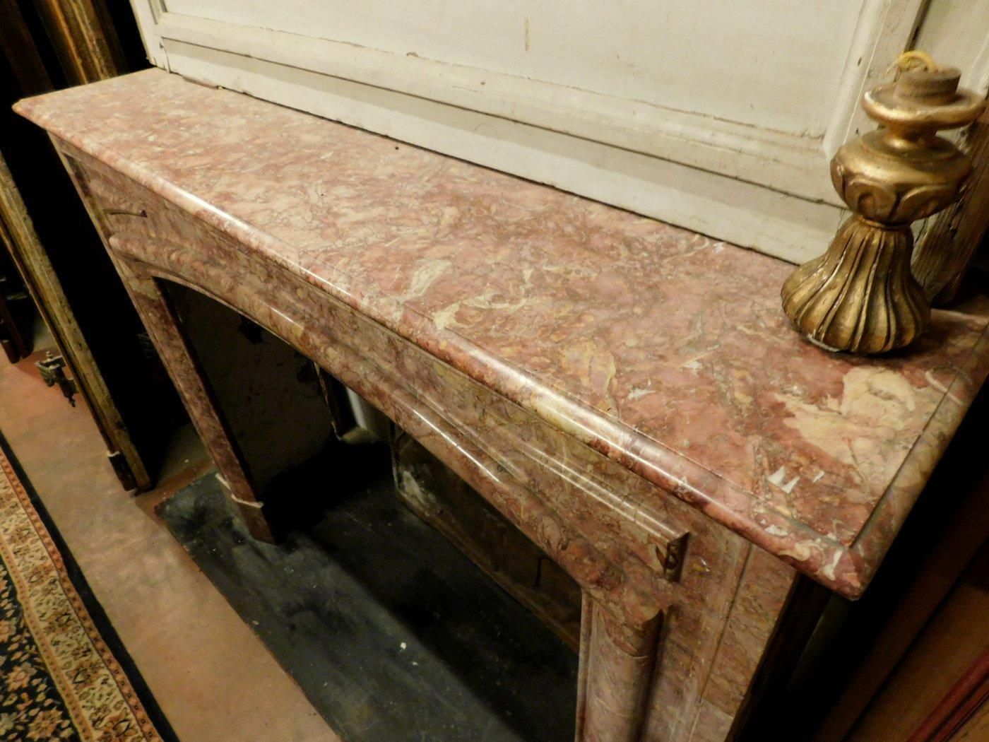 Fireplace Mantel In Red Marble, Carved Linear, Italy photo vinterior