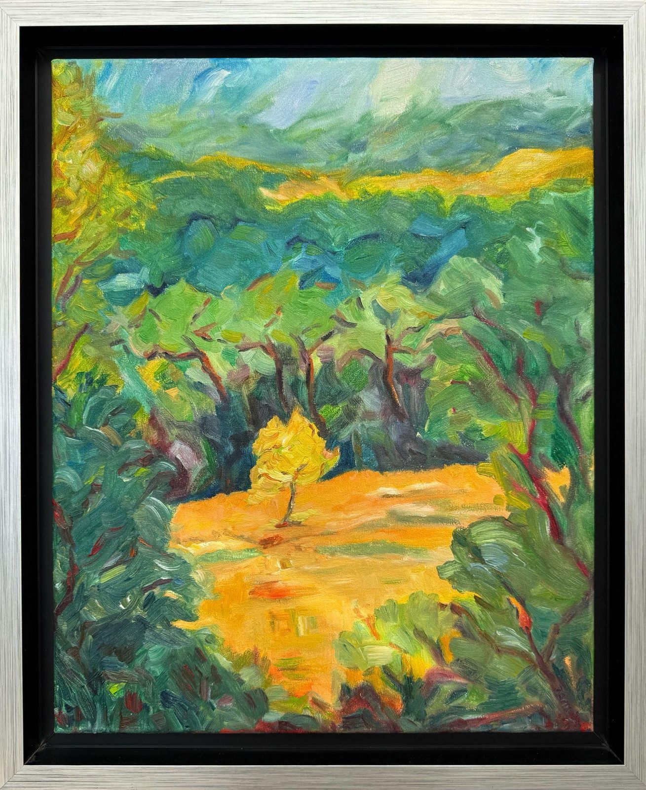 Bernadette Van Baarsen Green & Yellow Provençal Landscape In Oil On Canvas. 'Vallon De Saint Jean'2023