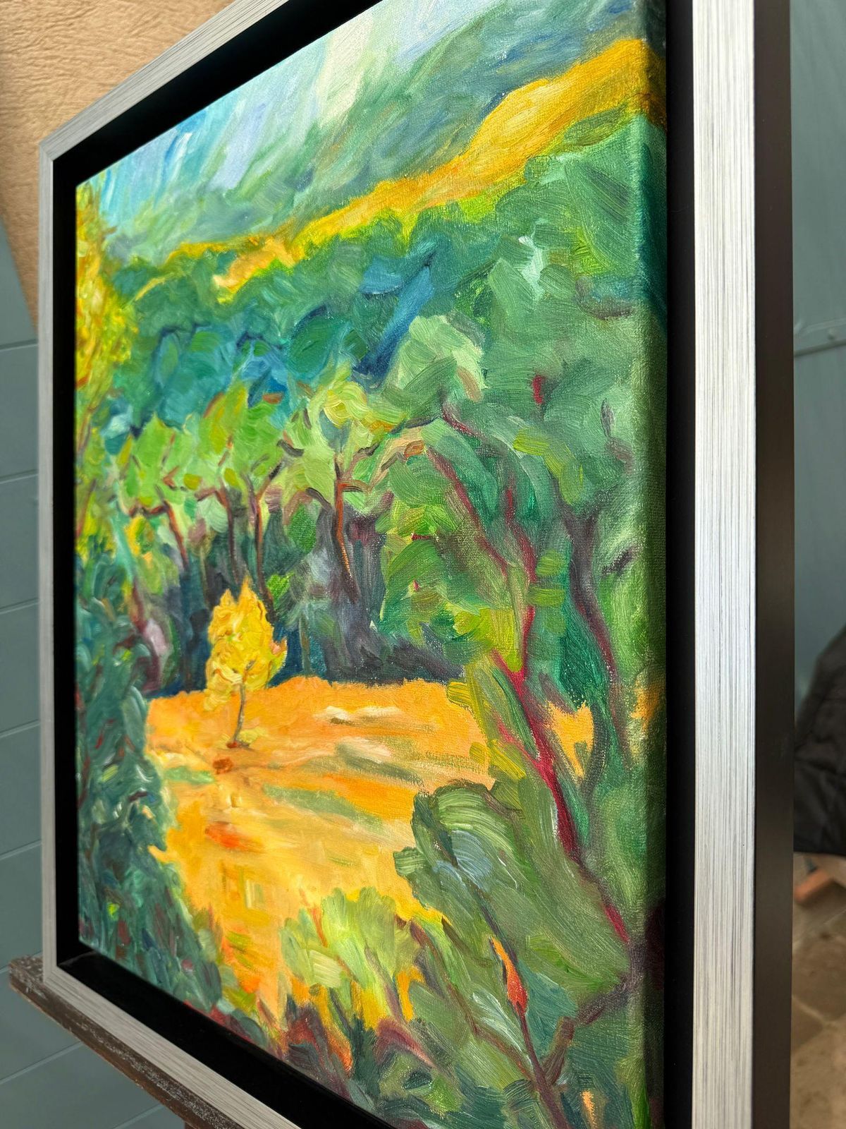Art Bernadette Van Baarsen Green & Yellow Provençal Landscape In Oil On Canvas. 'Vallon De Saint Jean'2023 photo