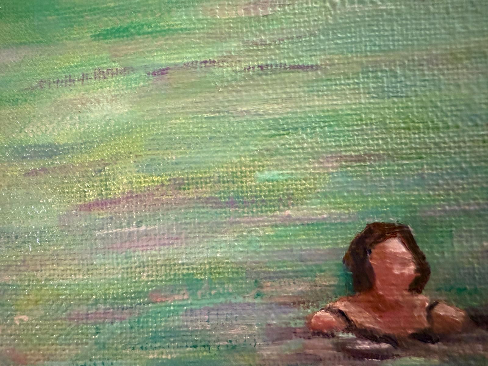 Bernadette Van Baarsen Turquoise And Violet Provençal Beach Scene.  'The Shopping Bag'. Oil On Canvas.2025 photo 543.0