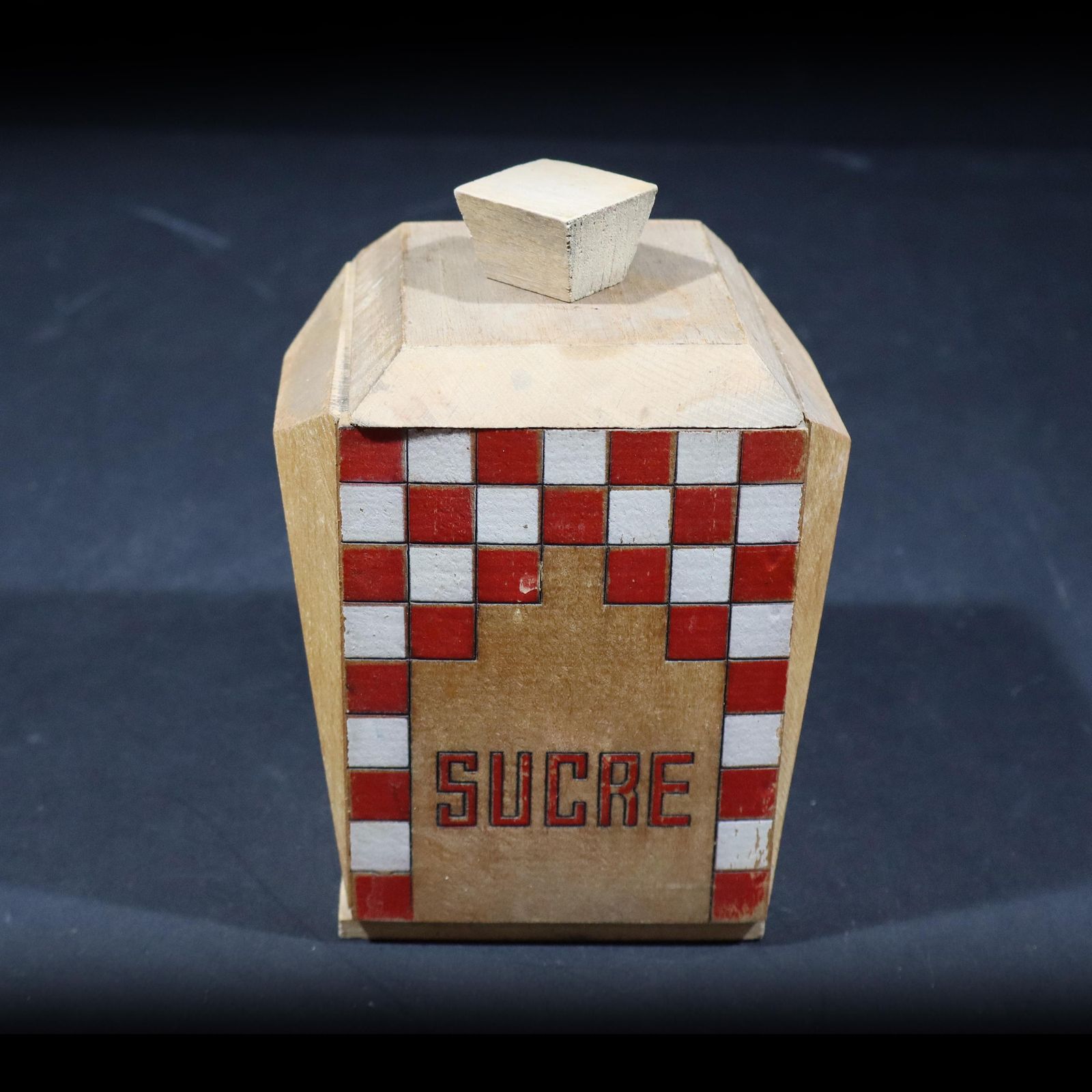 Antique Spice Canisters & Salt Box Wooden Lustucru Pattern French Kitchen Storage Jars photo vinterior