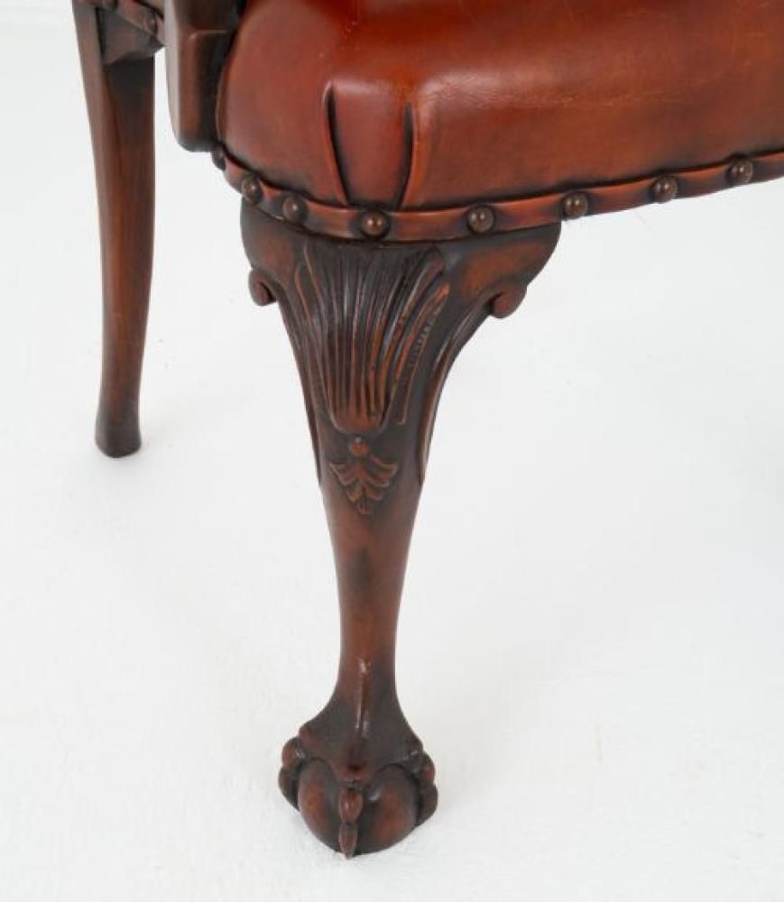 Chippendale Desk Chair Mahogany Leather Arm Seat photo Furniture