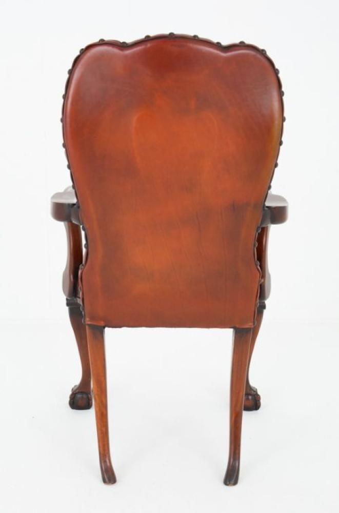 Chippendale Desk Chair Mahogany Leather Arm Seat photo 1450.0