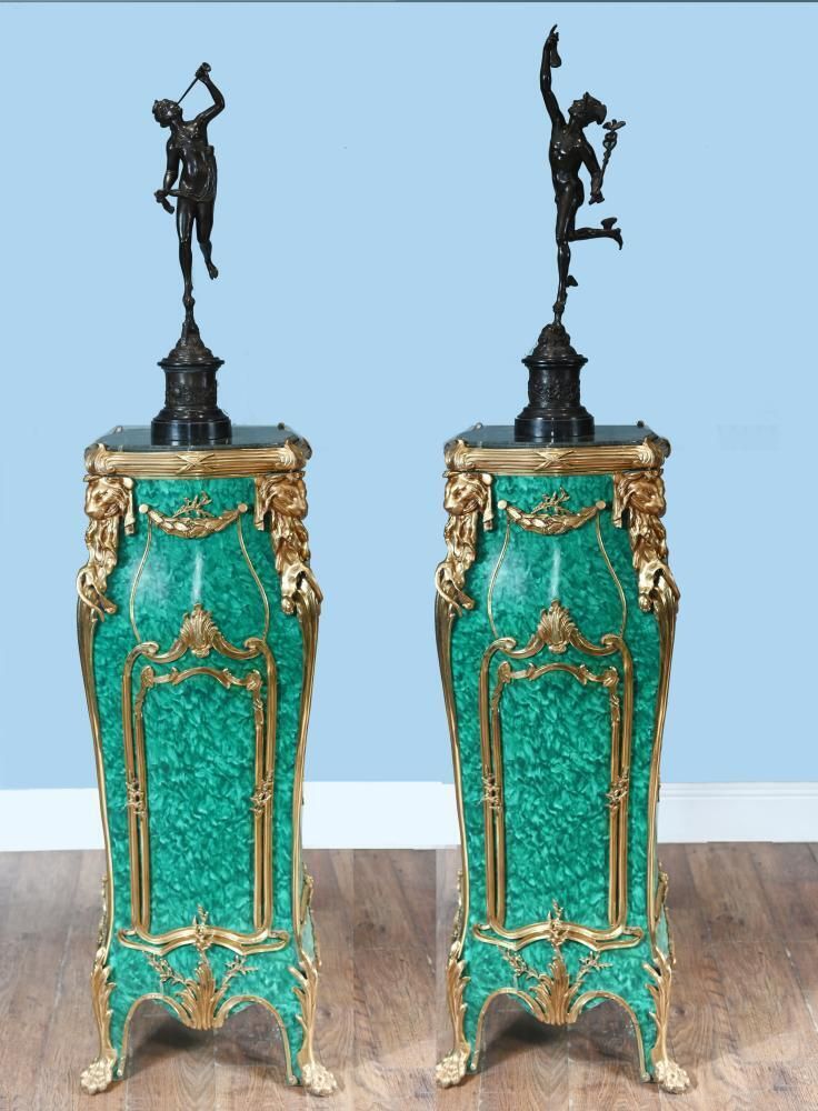Pair French Malachite Pedestal Stands Napoleon III Revival Linke photo furniture
