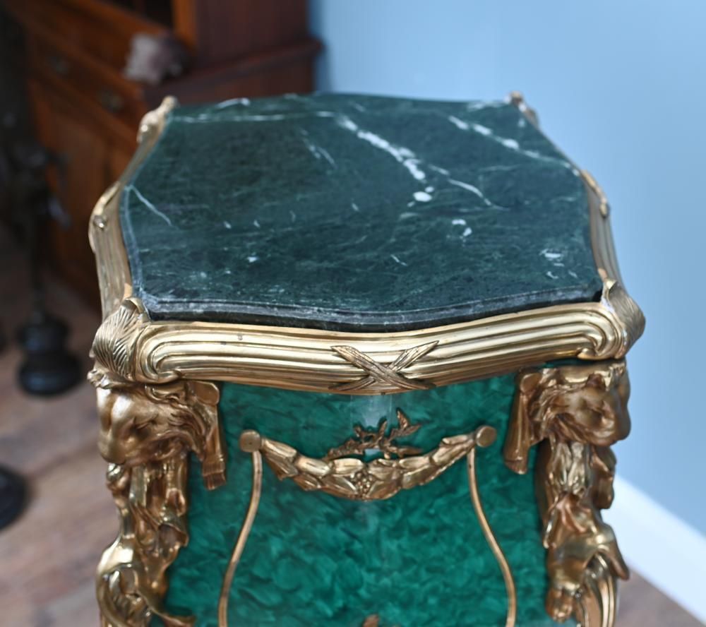 photo for sale Pair French Malachite Pedestal Stands Napoleon III Revival Linke