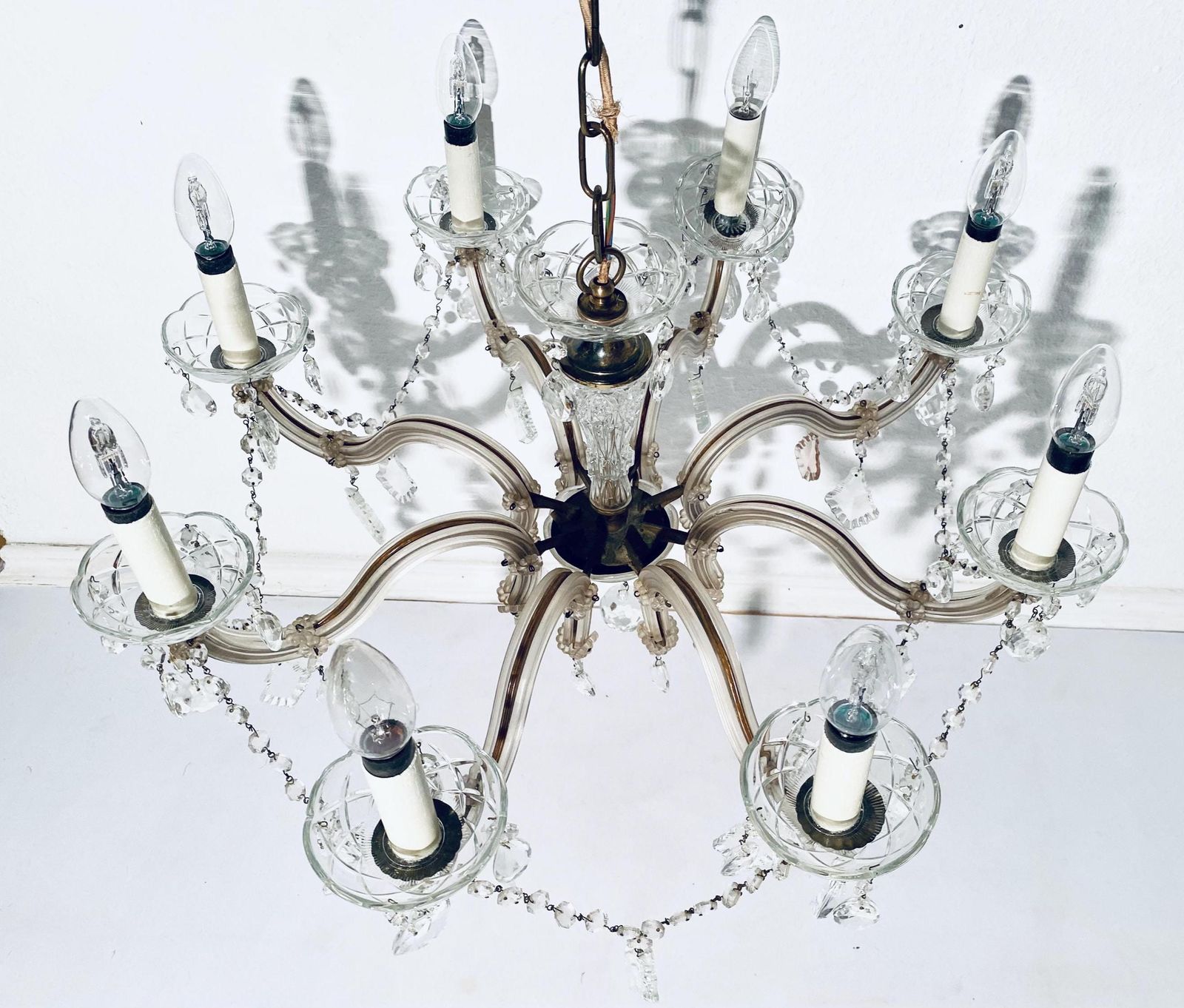 Vintage Richard Essig Eight Armed Chandelier Ceiling Lamp With Crystal Glass / 1950s photo 736.0