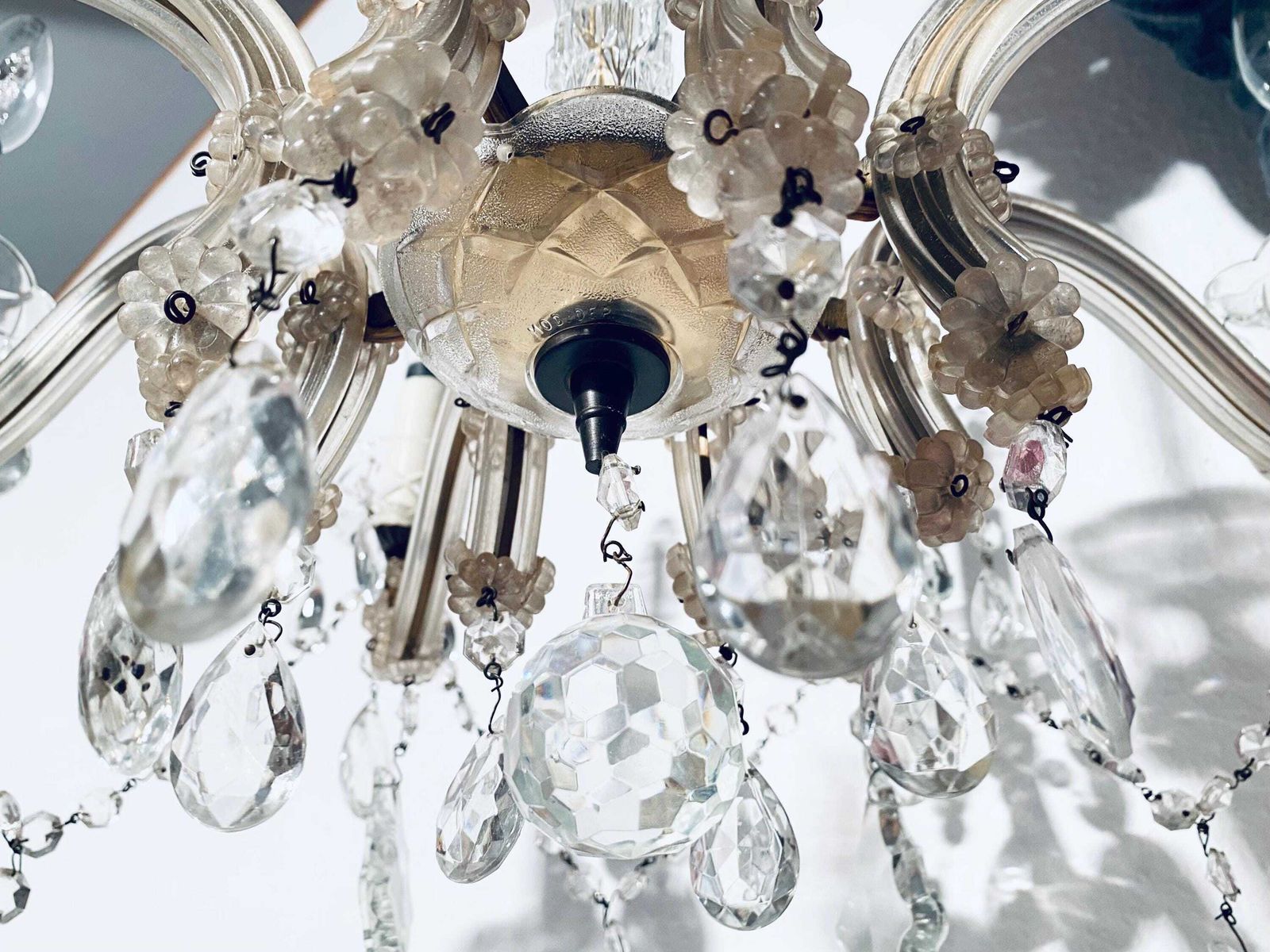 Vintage Richard Essig Eight Armed Chandelier Ceiling Lamp With Crystal Glass / 1950s photo buy