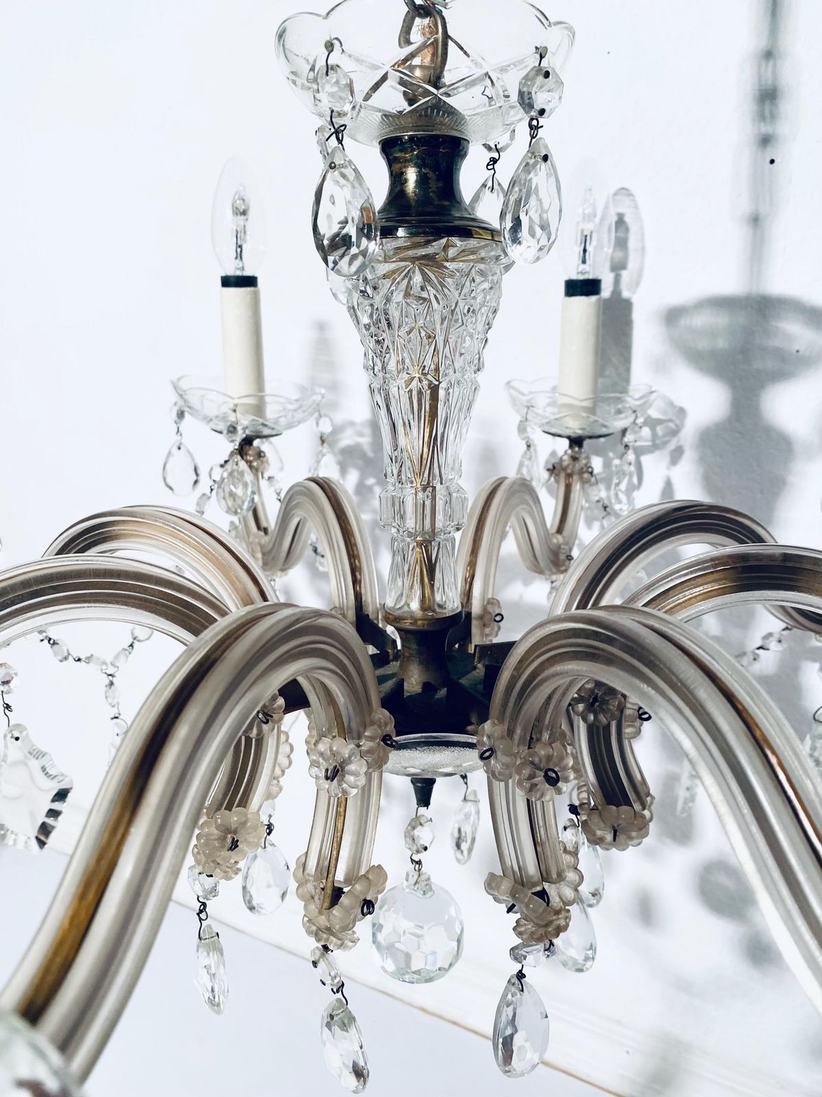 photo furniture Vintage Richard Essig Eight Armed Chandelier Ceiling Lamp With Crystal Glass / 1950s