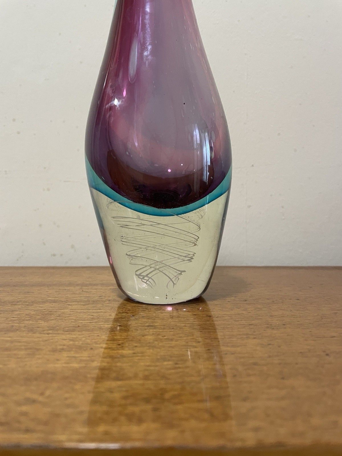 Luigi Onesto Murano Glass Sommerso Teardrop Vase With Air Twist Base Vintage Mcm photo vinterior