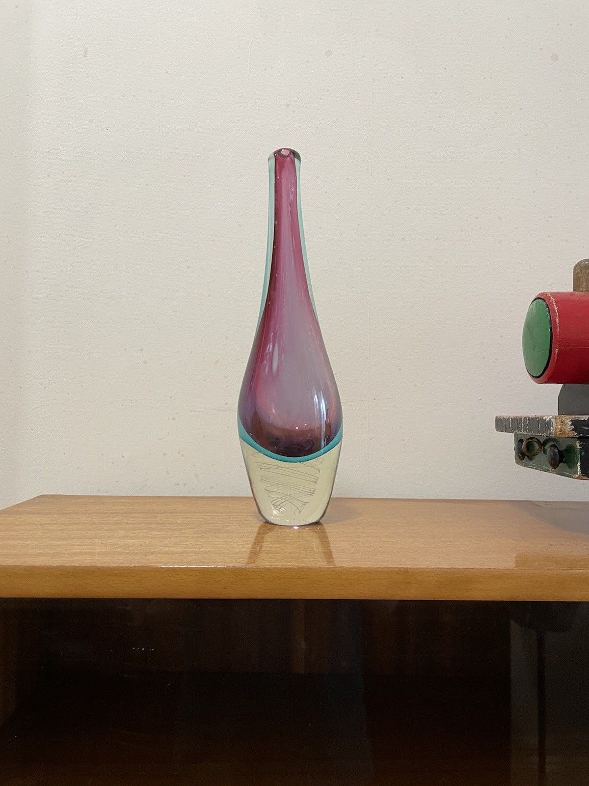photo for sale Luigi Onesto Murano Glass Sommerso Teardrop Vase With Air Twist Base Vintage Mcm