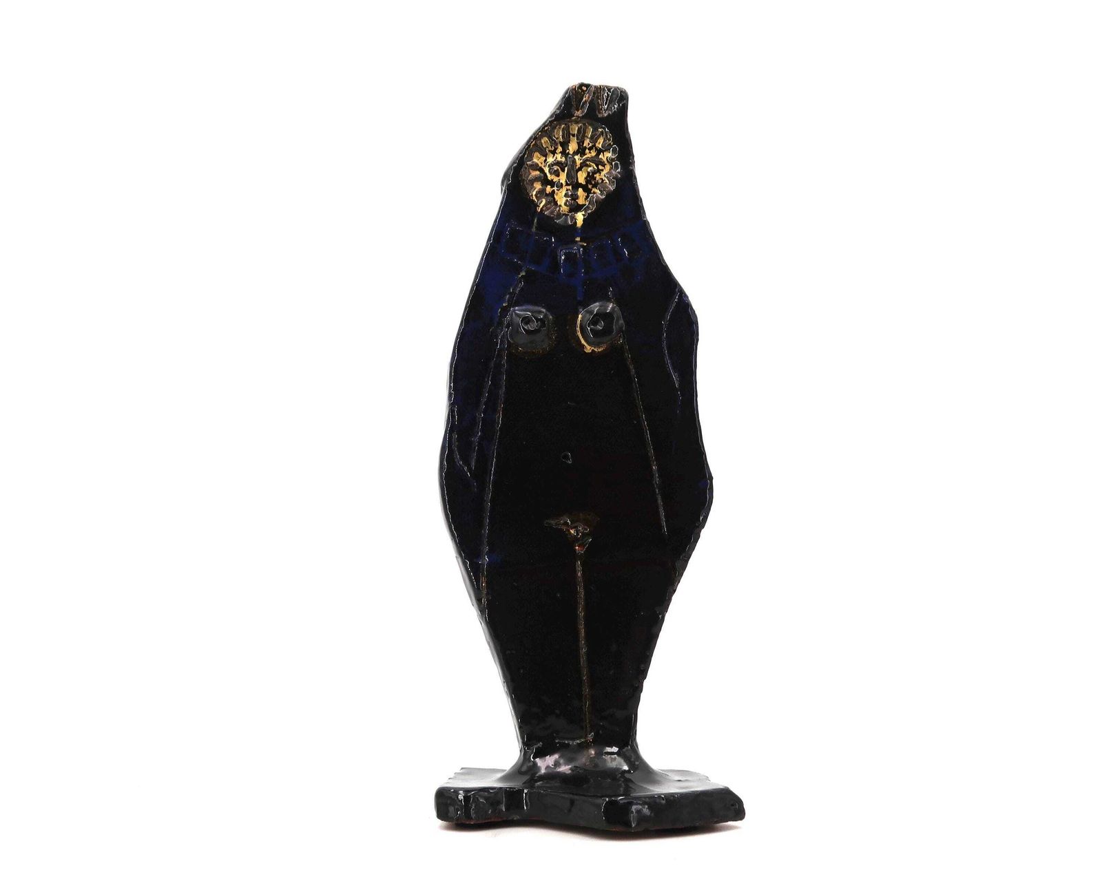 French Anthropomorphic Ceramic Sculpture By Jean Paul Van Lith, Vintage / Woman, Goddess, Nude, Idol, Dark Blue