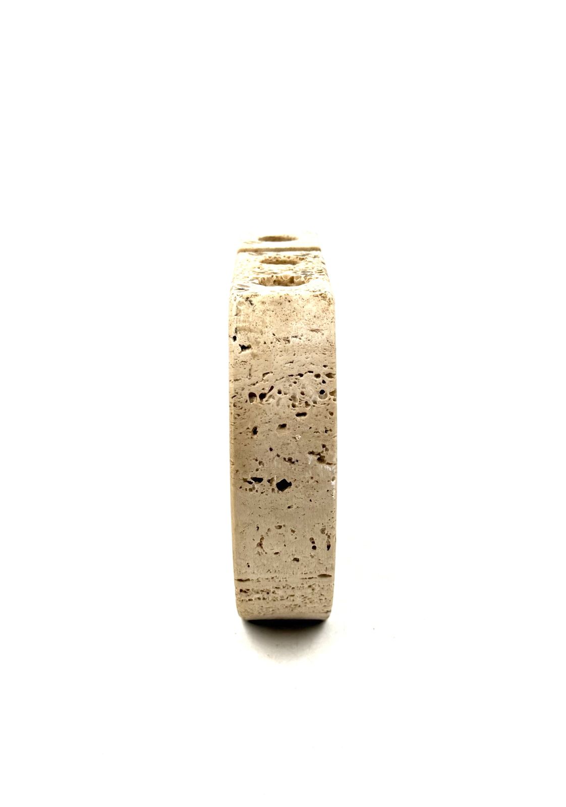 photo vinterior Enzo Mari, Brutalist Travertine Candle Holder, Fratelli Mannelli Italy 1970s