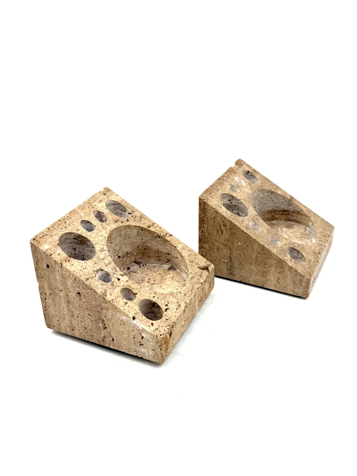 Enzo Mari, Set Of 2 Travertine Desk Organizers, Danese Italy 1970s photo 360.0