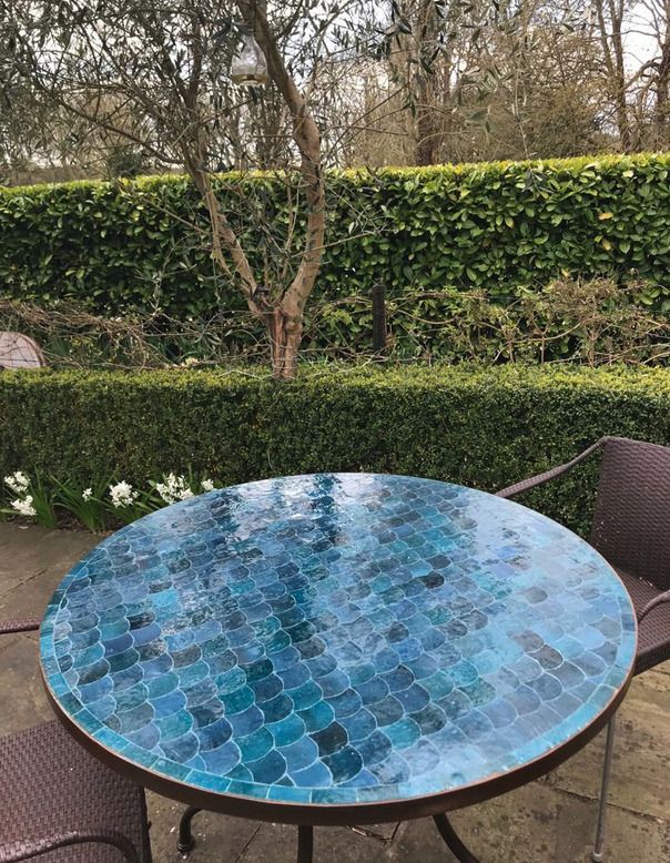 Tavole Calde 100cm Diam Dark Turquoise Fan Design Mosaic Tile Table, Iron Base With 2 Sealers  New Unused But Old Stock photo for sale