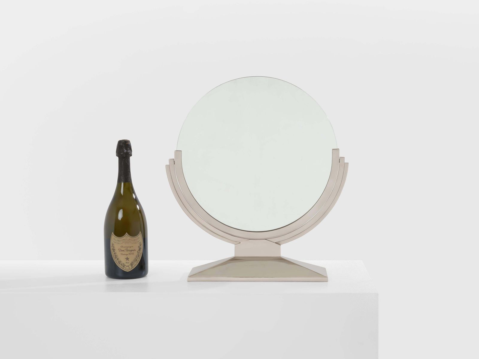 Maison Dominique Art Deco Nickel Plate Metal Vanity Mirror 1930s photo buy