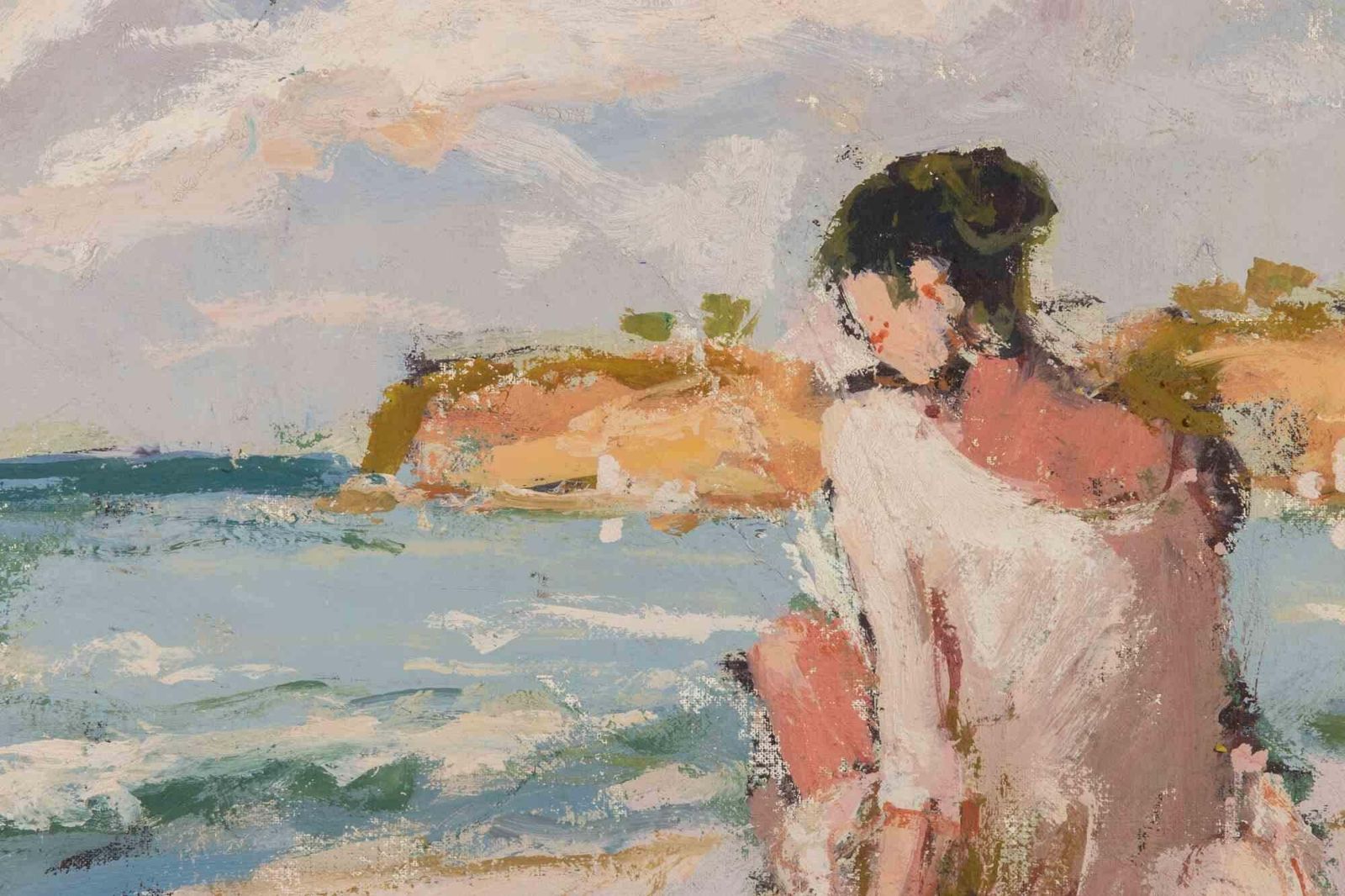 Franco Marzilli Ballerina In Front Of The Sea   Oil Painting By Franco Marzilli   1970s 1970s photo for sale
