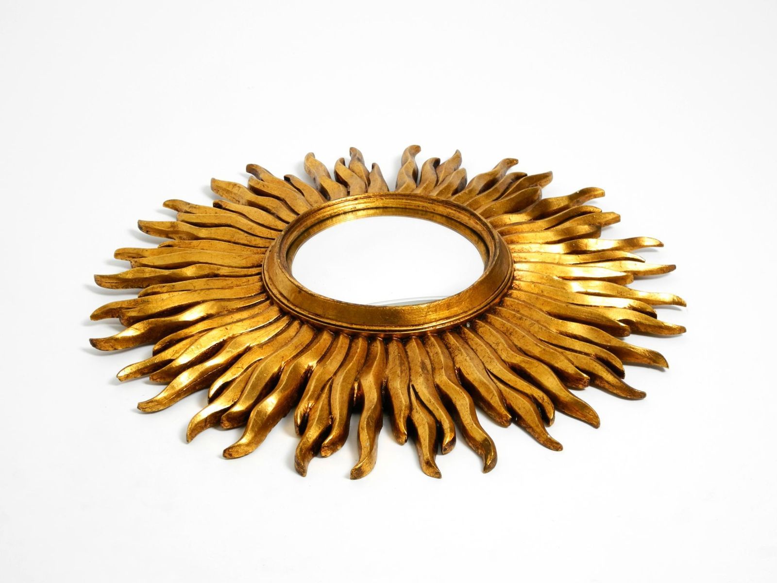 Large Mid Century Sunburst Kovex Wall Mirror Made Of Wood And Resin, Gold Plated photo Home Decor
