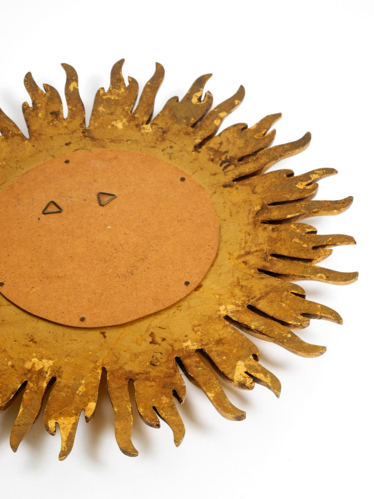photo for sale Large Mid Century Sunburst Kovex Wall Mirror Made Of Wood And Resin, Gold Plated