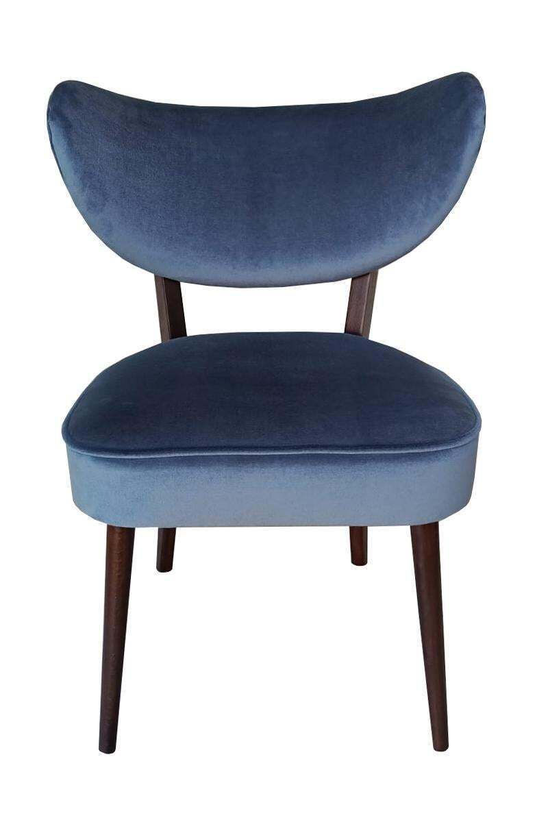 Set Of Four Vintola Studio Dining Chairs, Navy Blue Velvet, Perennials, Europe.