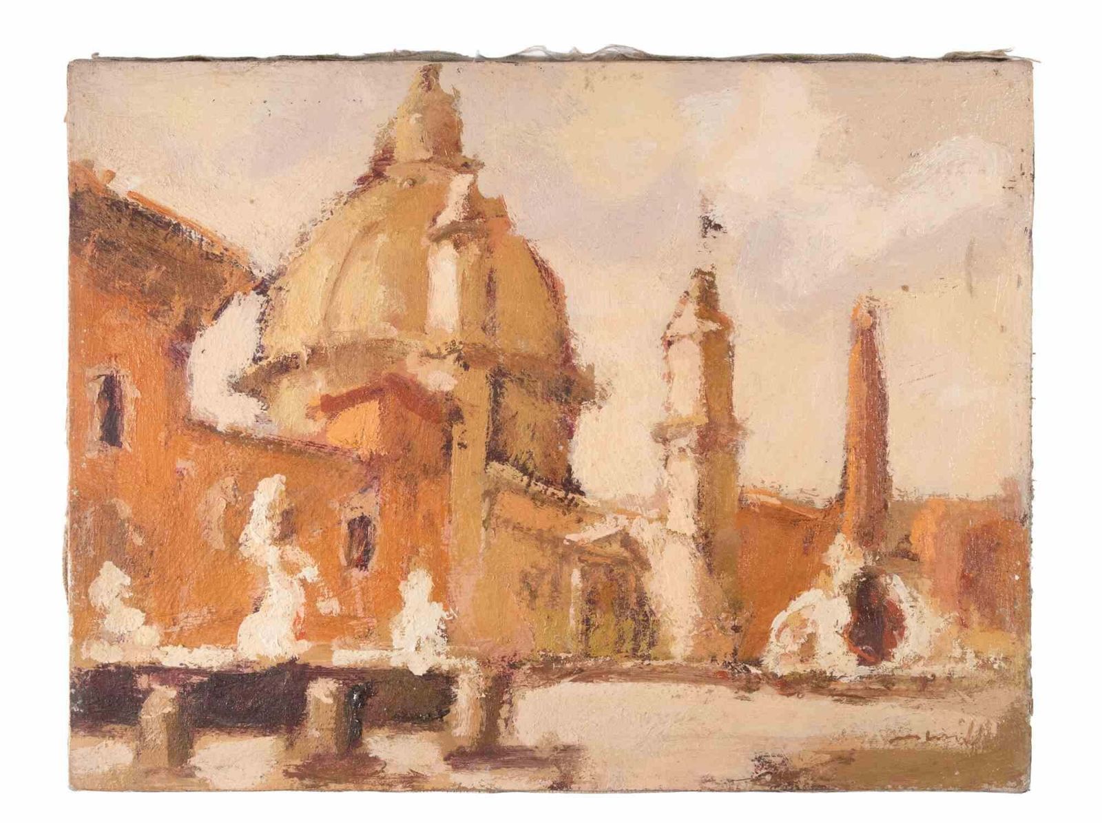 Franco Marzilli View Of Rome   Oil Painting By Franco Marzilli   1970s 1970s photo furniture