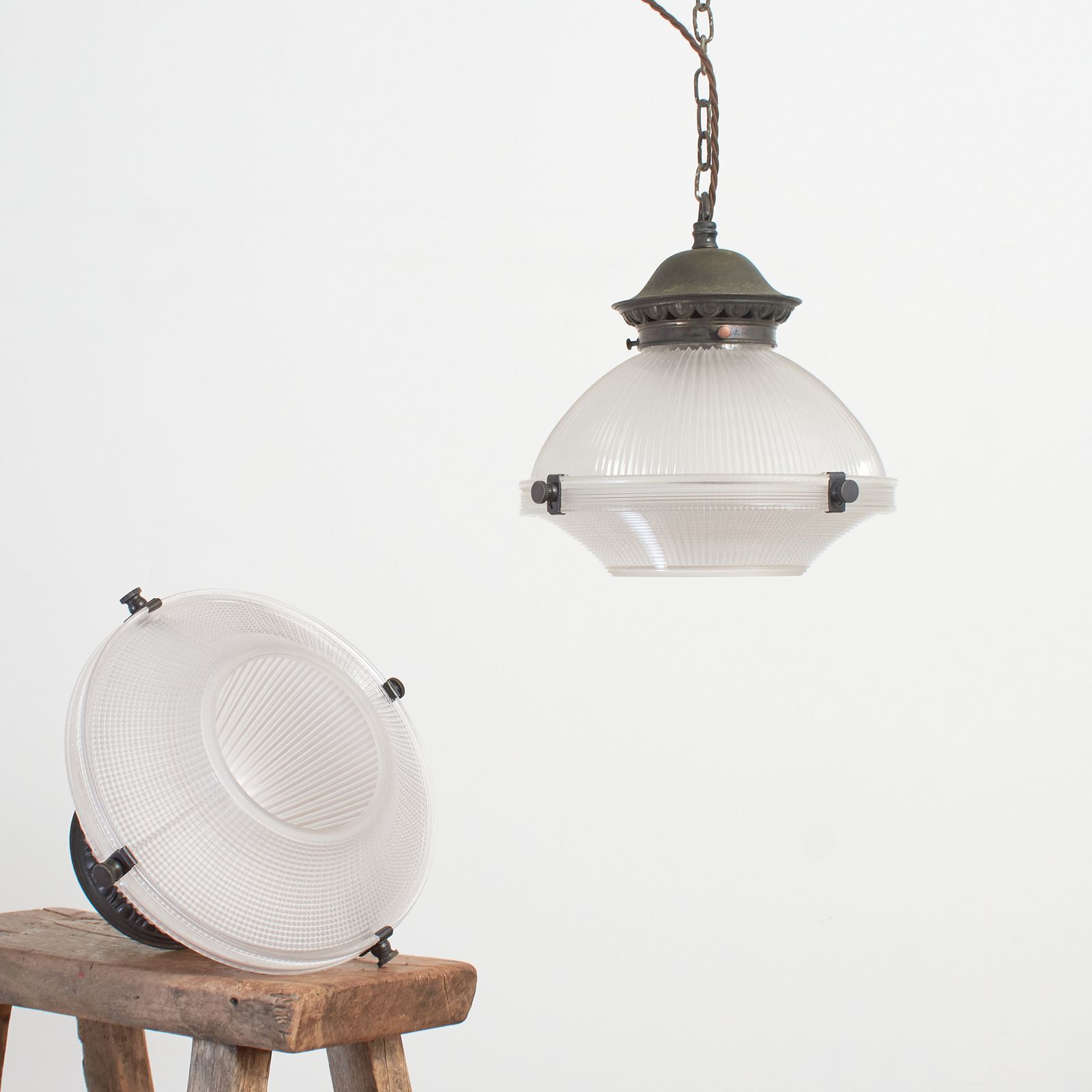 Antique Holophane Church Pendant 2 Part Reflector Light – D photo for sale