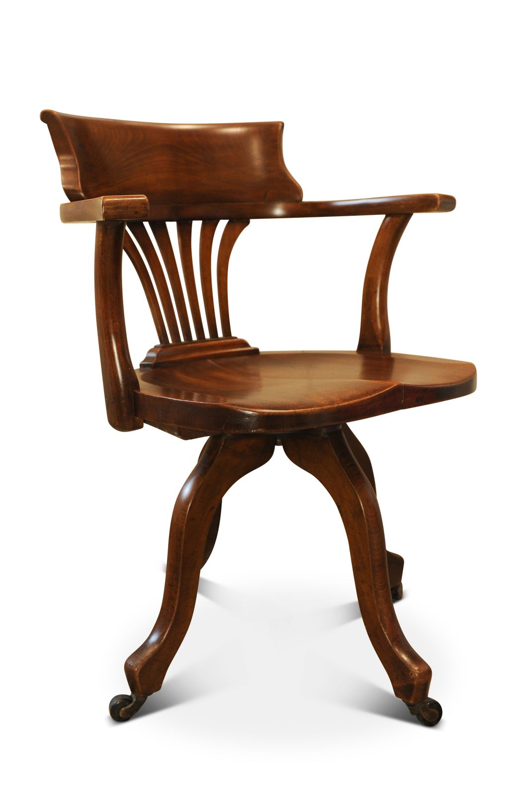 A Victorian Hand Crafted Mahogany Classic Clerks Revolving Desk Chair With Shaped Seat