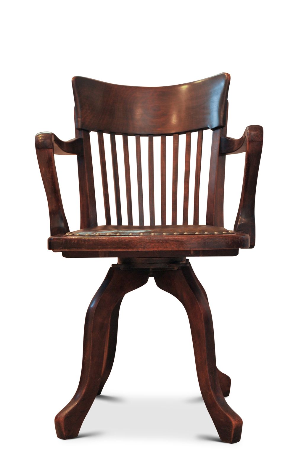 Victorian Oak & Leather Rail Back Revolving Desk Chair With Stud Detailing photo 1240.0