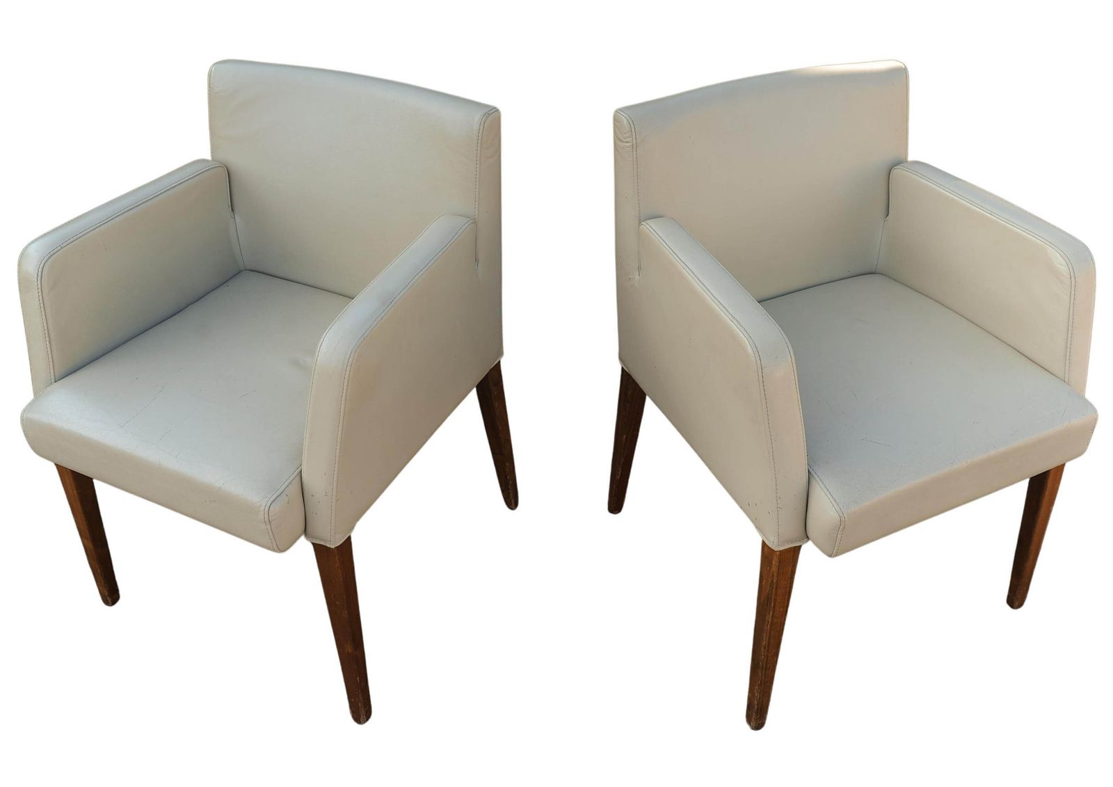 Pair Of Hülsta Cream Leather Solid Beech Frame Armchairs Makers Label To Each Chair Model Number D20 Made In Stadtlohn, German photo buy