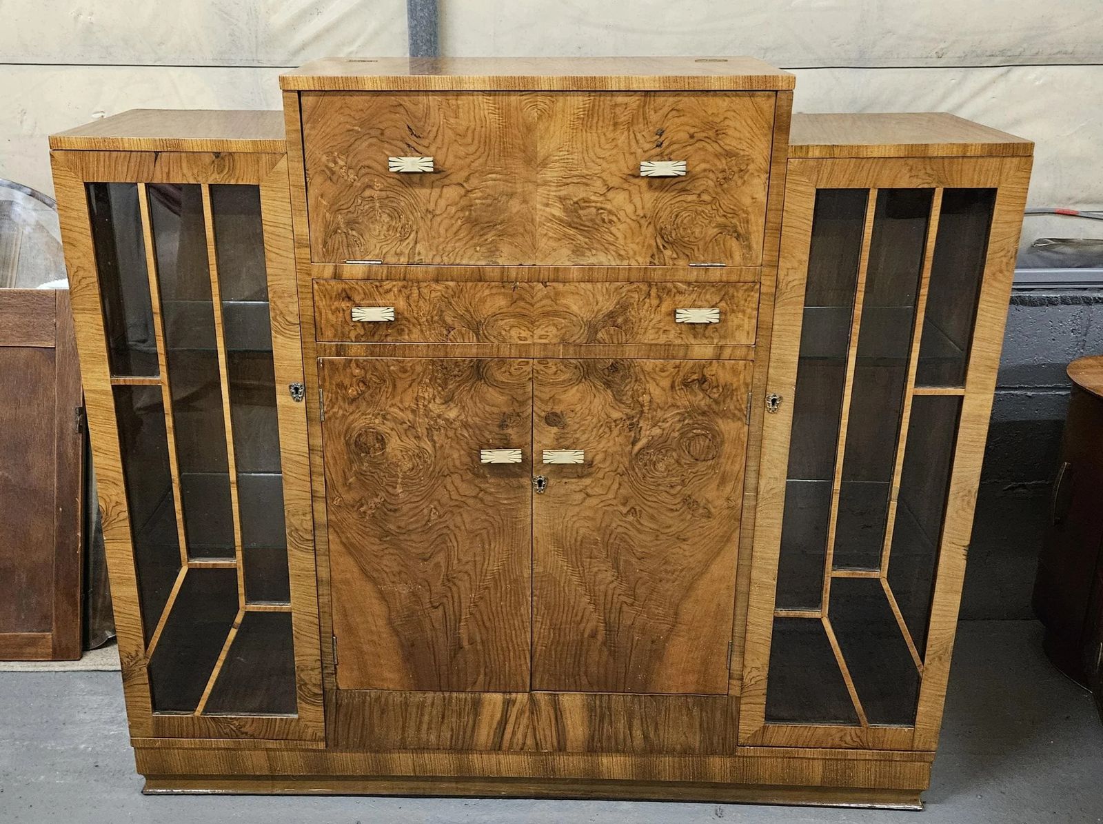 Art Deco Fall Front Cocktail Bar Display Cabinet Bookcase photo for sale