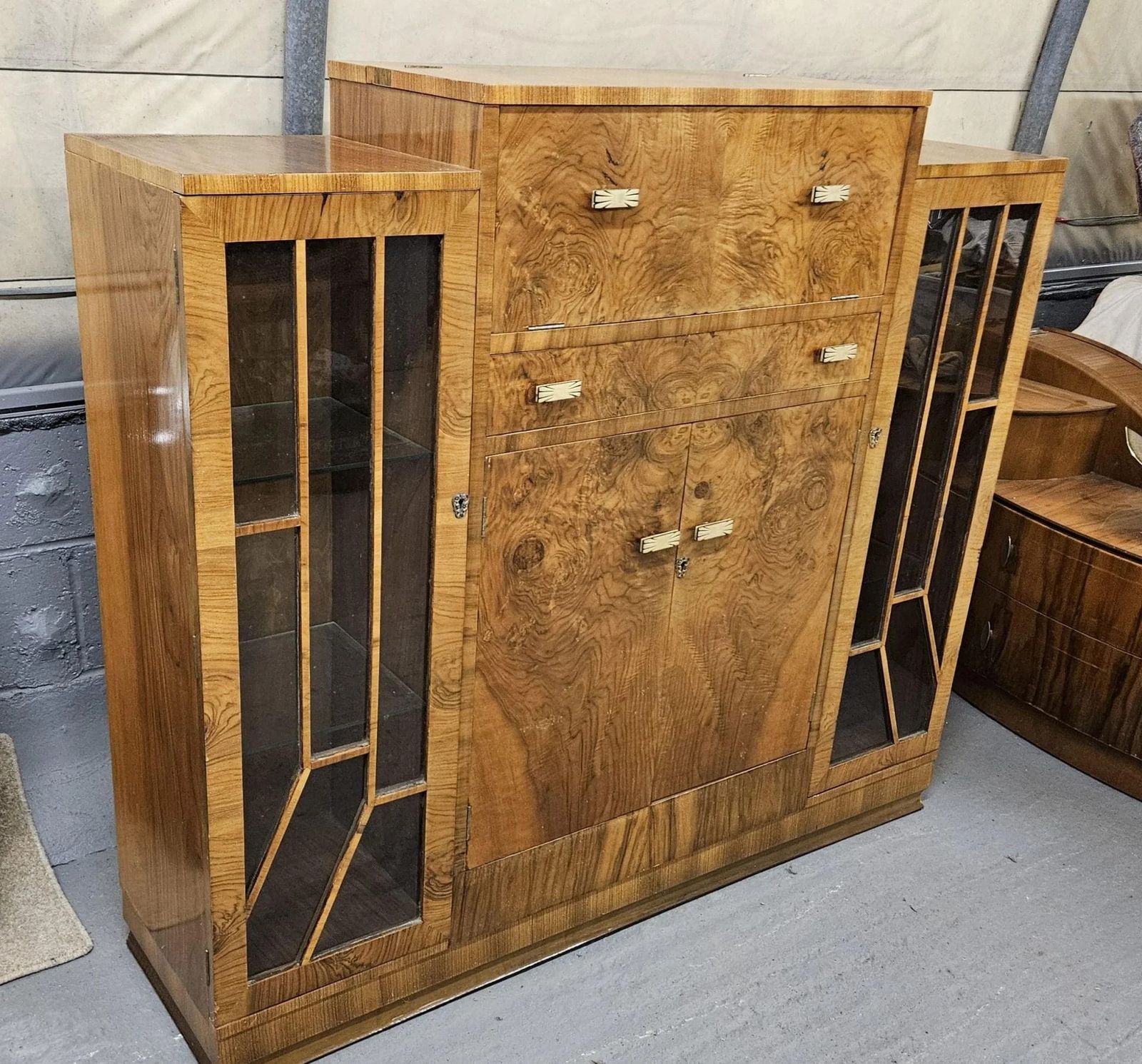 Art Deco Fall Front Cocktail Bar Display Cabinet Bookcase photo vintage