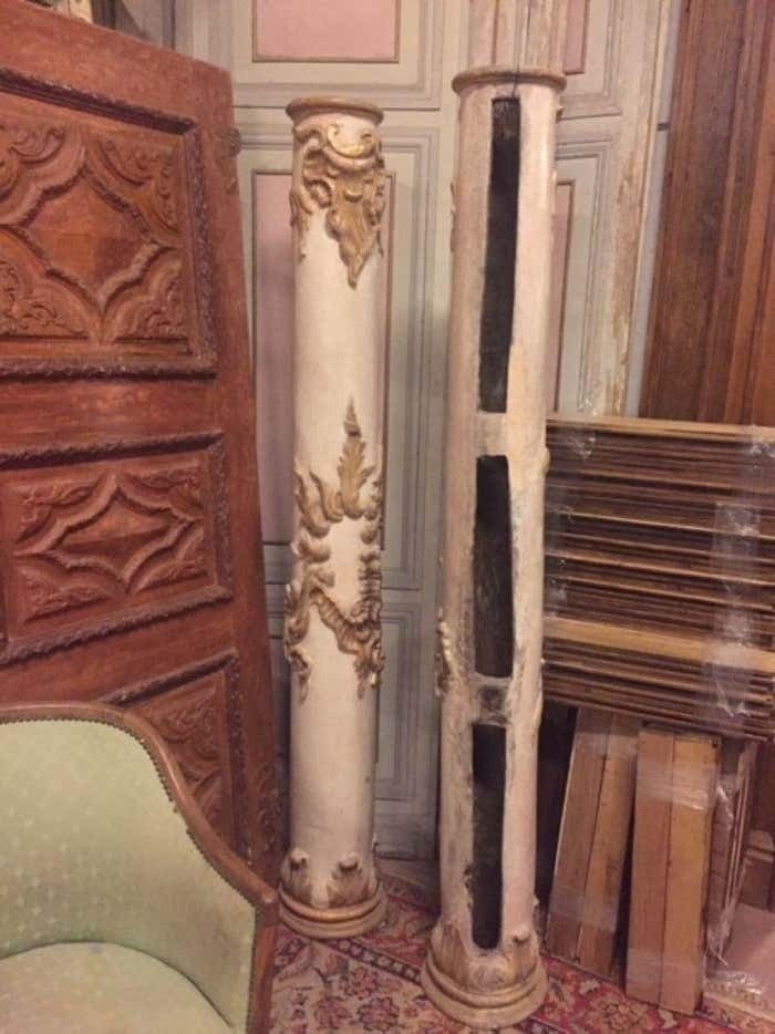 Pair Of Interior Columns In Carved, Lacquered And Gilded Wood, Italy photo for sale