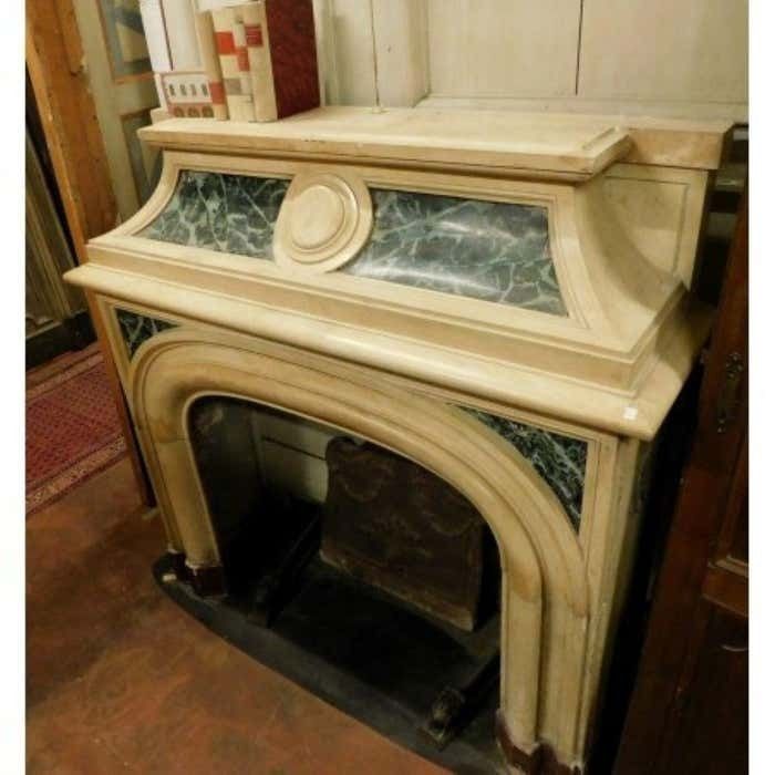 Fireplace Mantel Carved In Yellow Marble, Green Lacquered, Italy photo furniture
