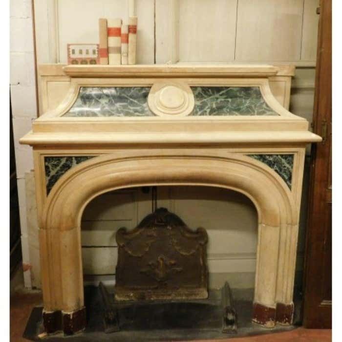 Fireplace Mantel Carved In Yellow Marble, Green Lacquered, Italy photo buy