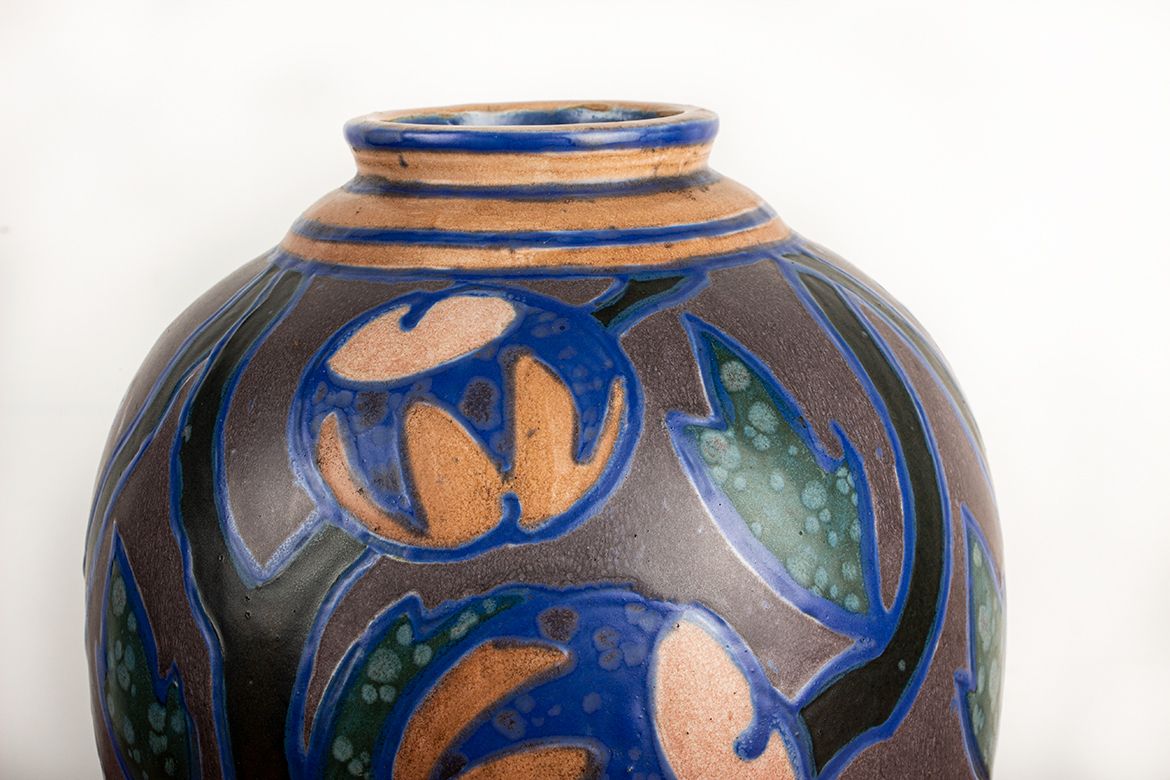 Multicolored Ceramic Vase, Art Nouveau Period By The Revernay Manufacture, 1910s. photo Home Decor