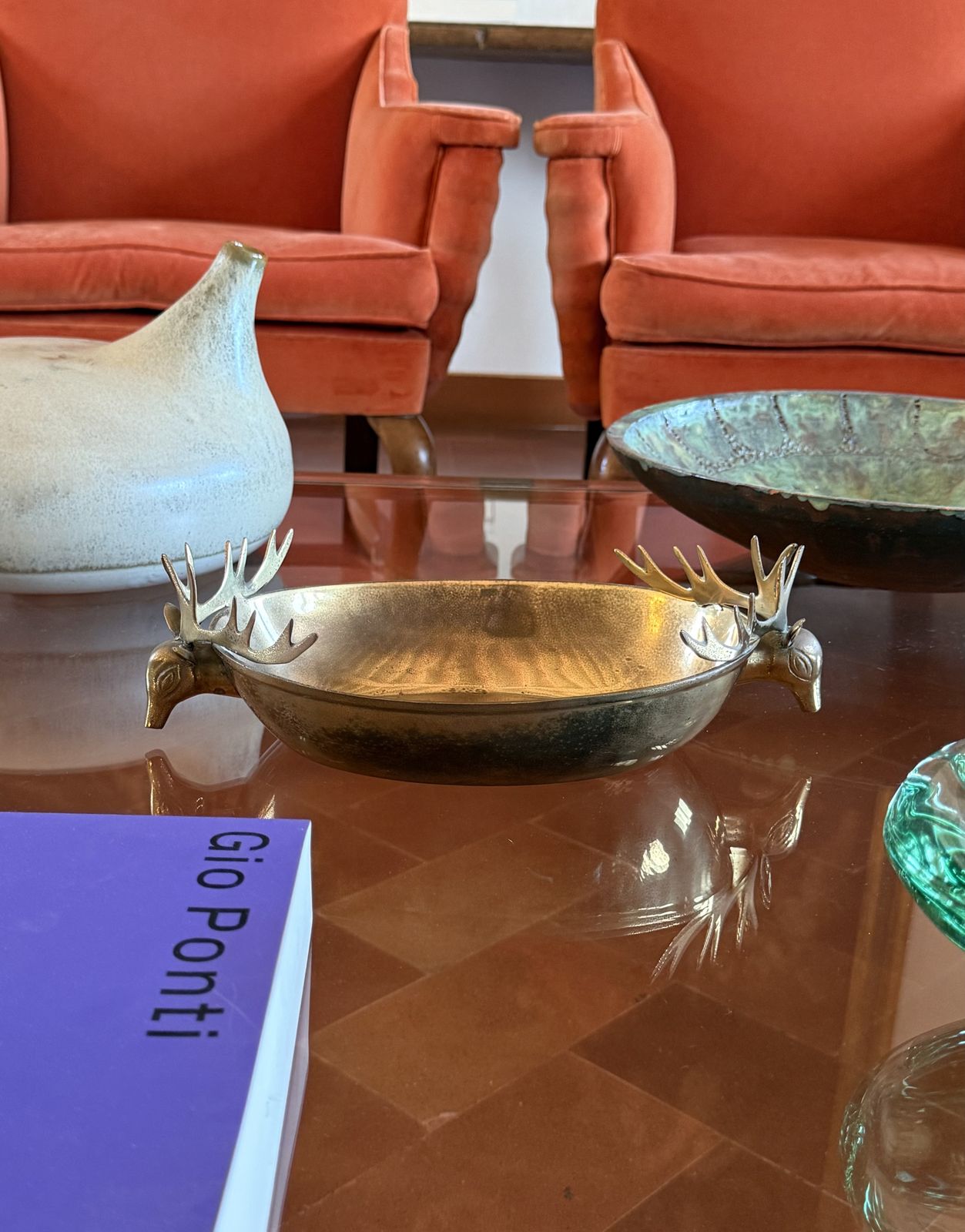Mid Century Modern Brass Deers Centerpiece / Bowl, France 1970s photo vintage
