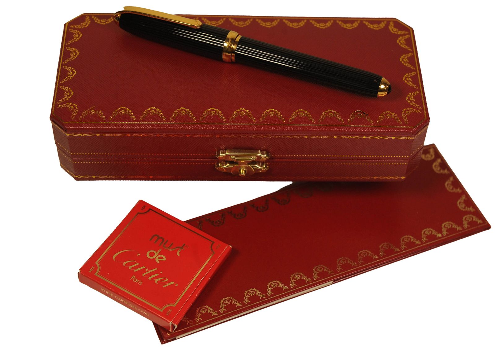 Cartier 18ct Gold Nib Louis Black Godron Ribbed Fountain Pen With Cartier Box, Finished With An Onyx Cabochon photo 1900.0