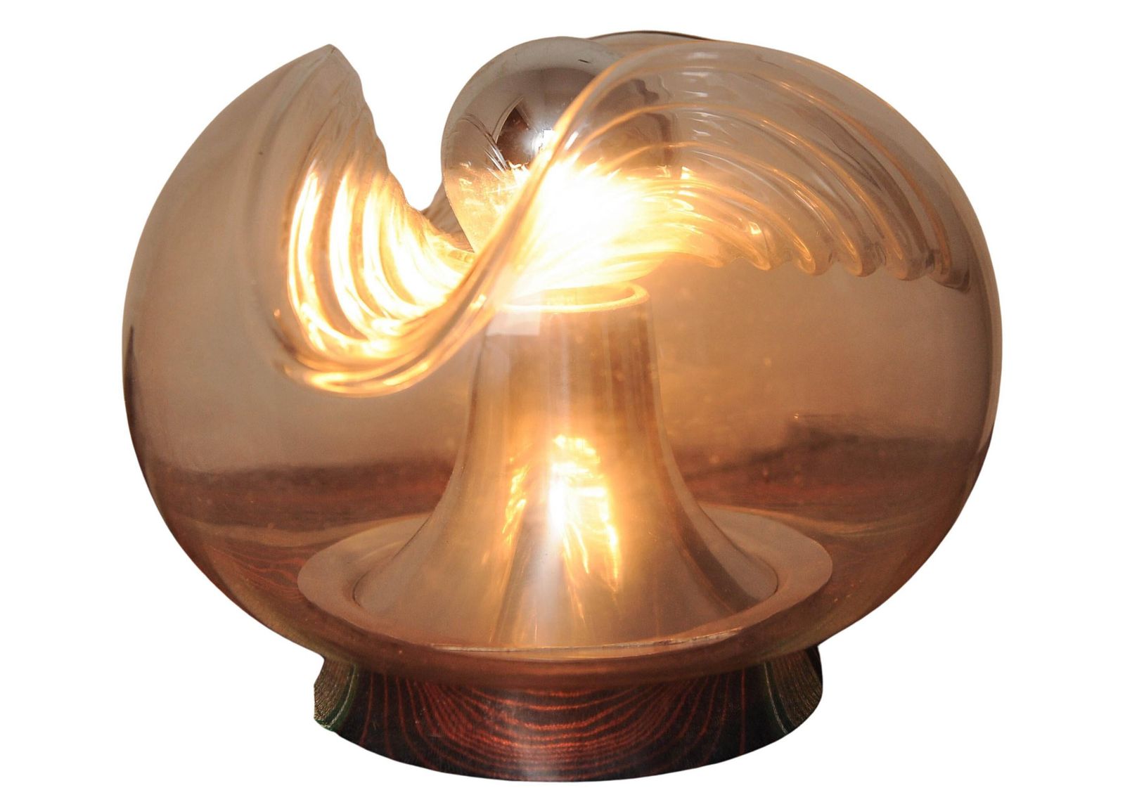 Art Deco Design Organic Moulded Glass & Chrome Table Lamp By Mégal Ag Swiss photo 1985.0