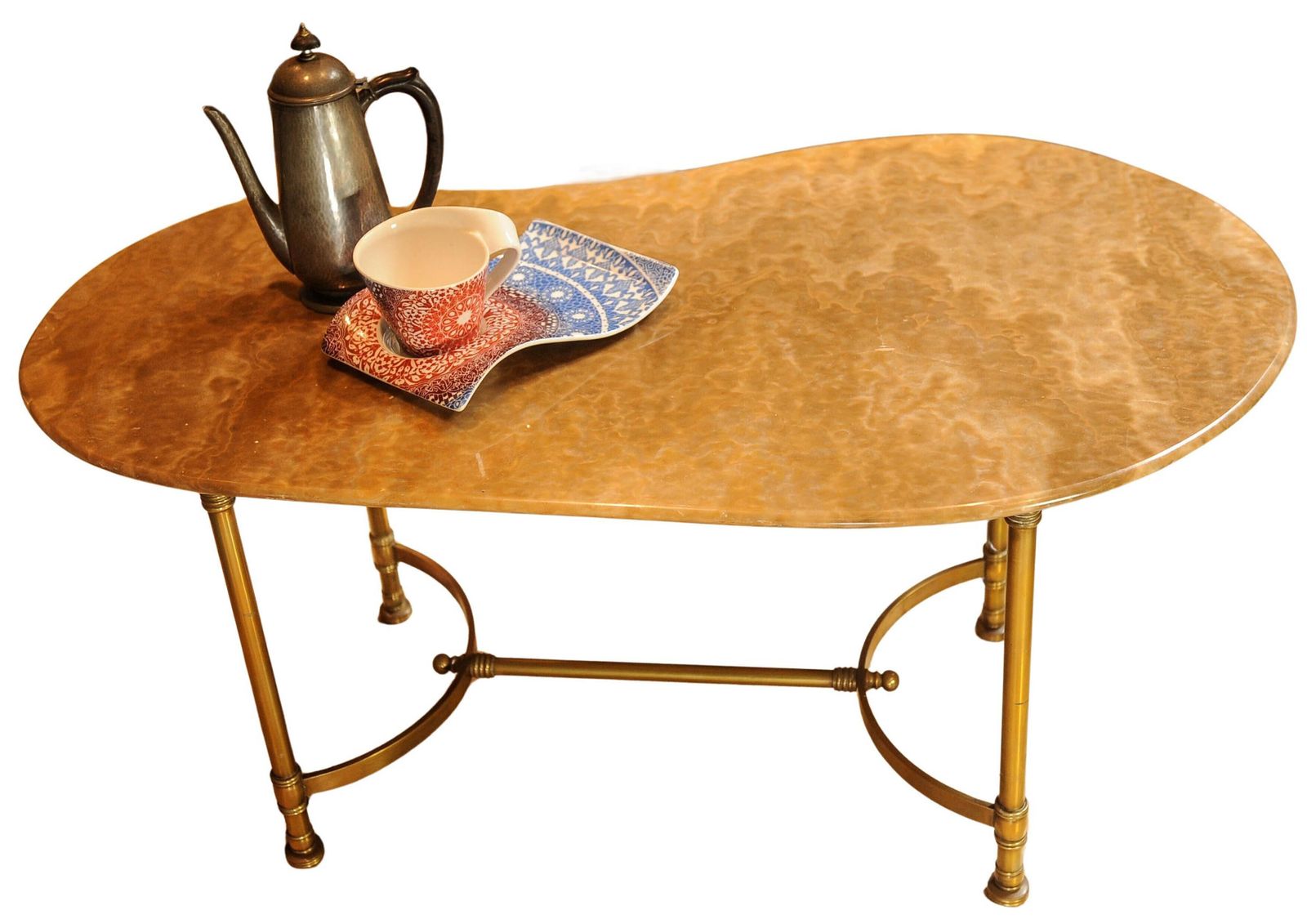 Italian Mid Century Occasional Table Made Of Brass With A Kidney Shaped Marble Top Circa 1950's photo vintage