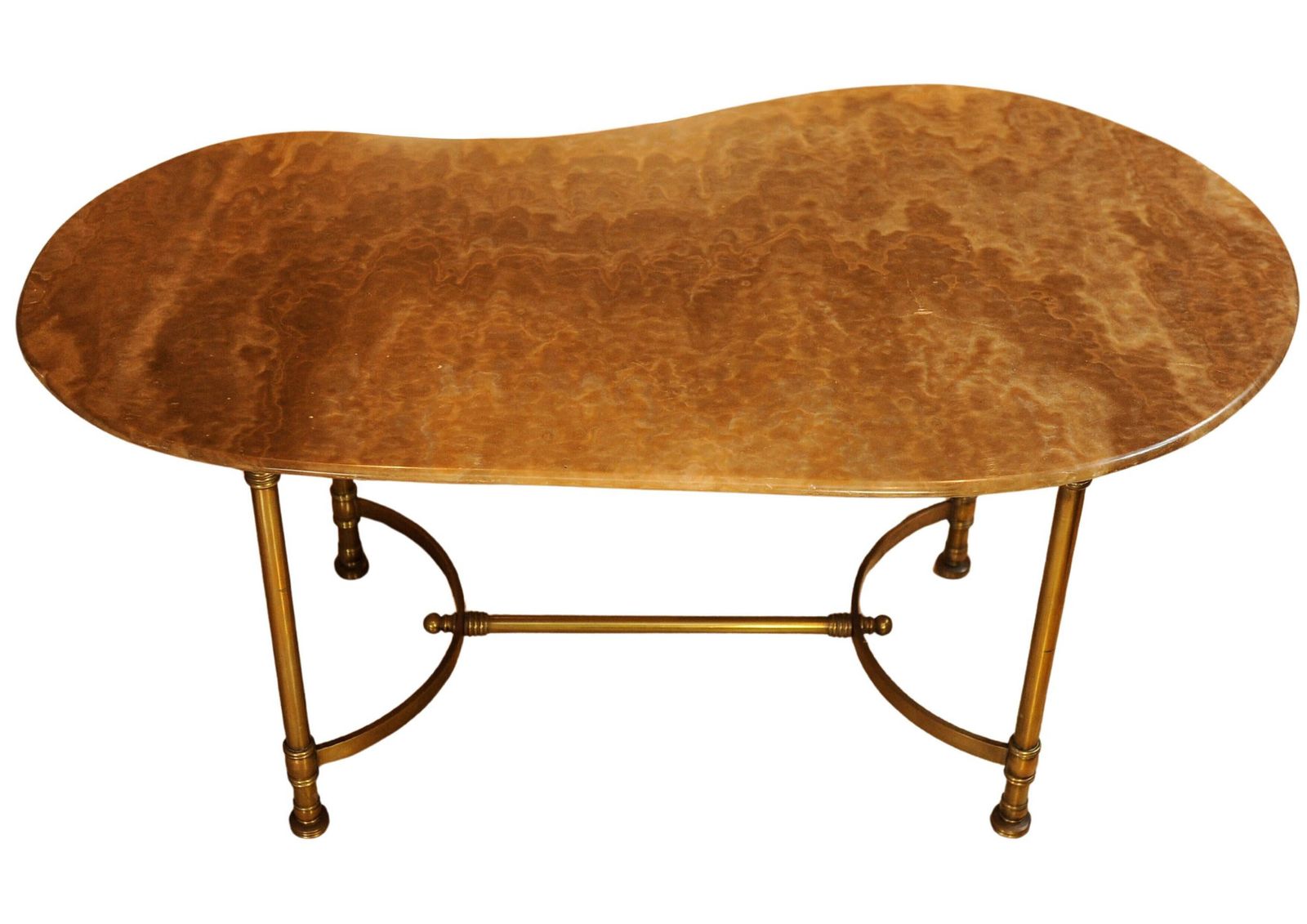 photo for sale Italian Mid Century Occasional Table Made Of Brass With A Kidney Shaped Marble Top Circa 1950's