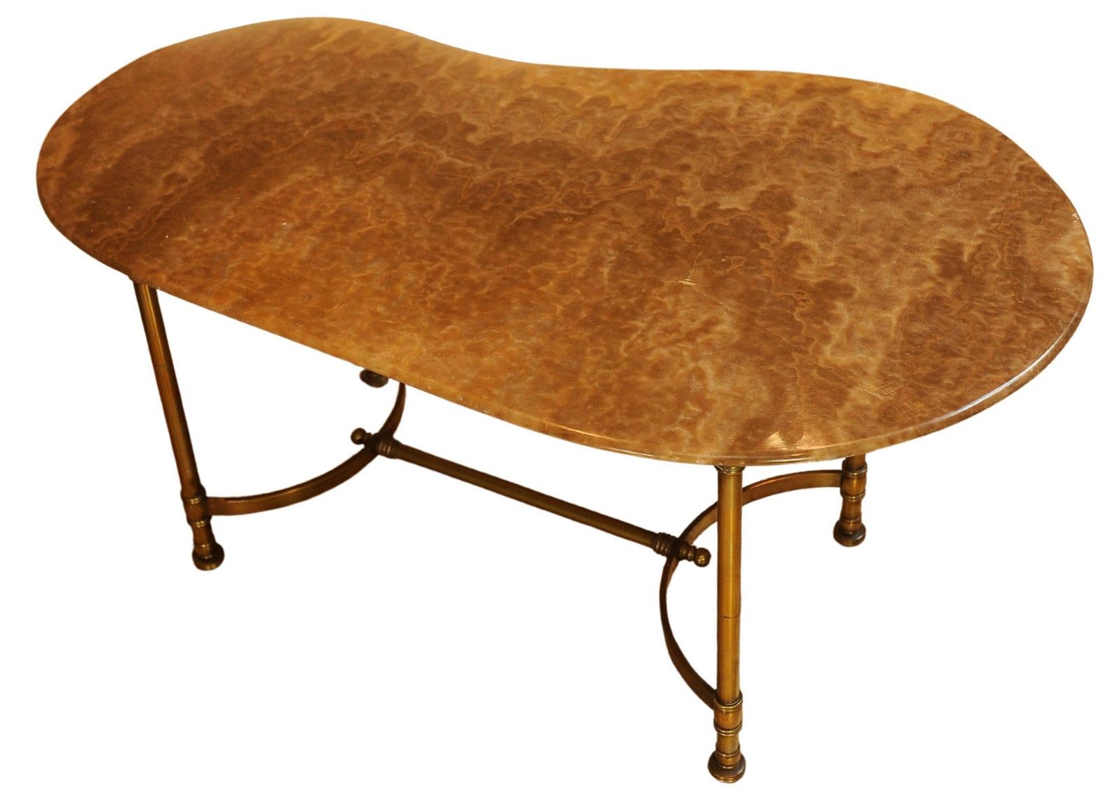 Furniture Italian Mid Century Occasional Table Made Of Brass With A Kidney Shaped Marble Top Circa 1950's photo