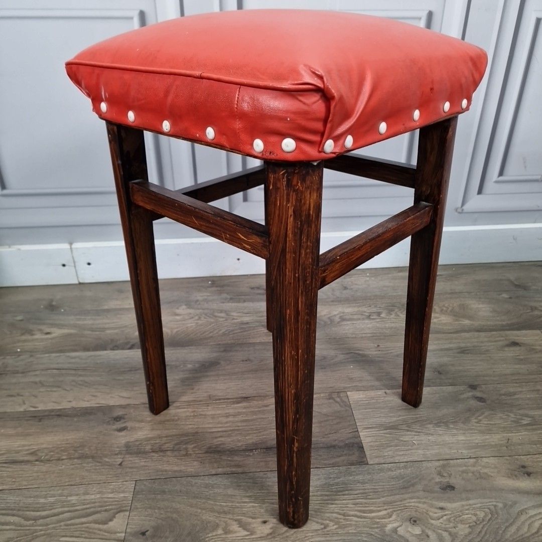 Vintage Pair Of 2 Tall Retro Mid Century Modern Wood Effect Vinyl Kitchen Stools photo Furniture