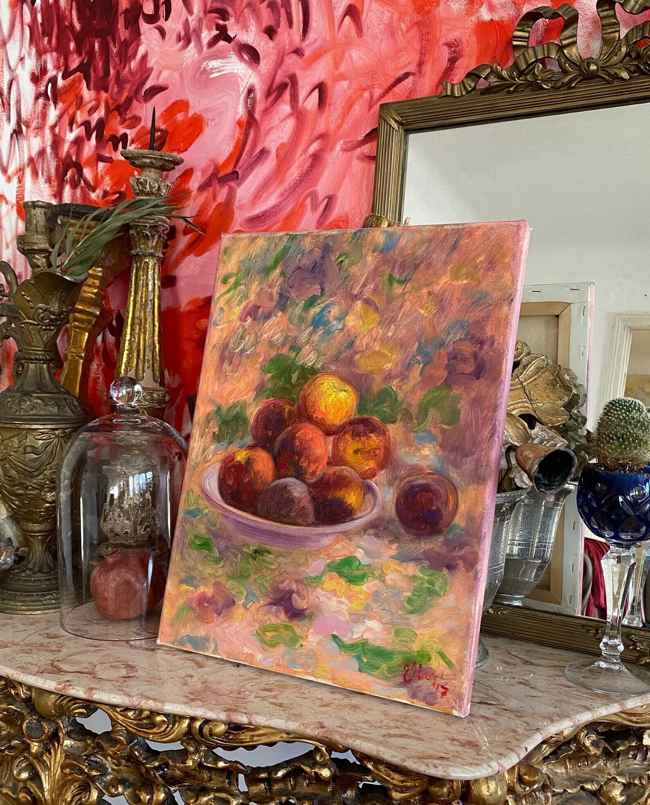 Original Oil On Canvas Still Life Painting With Peaches photo 115.0