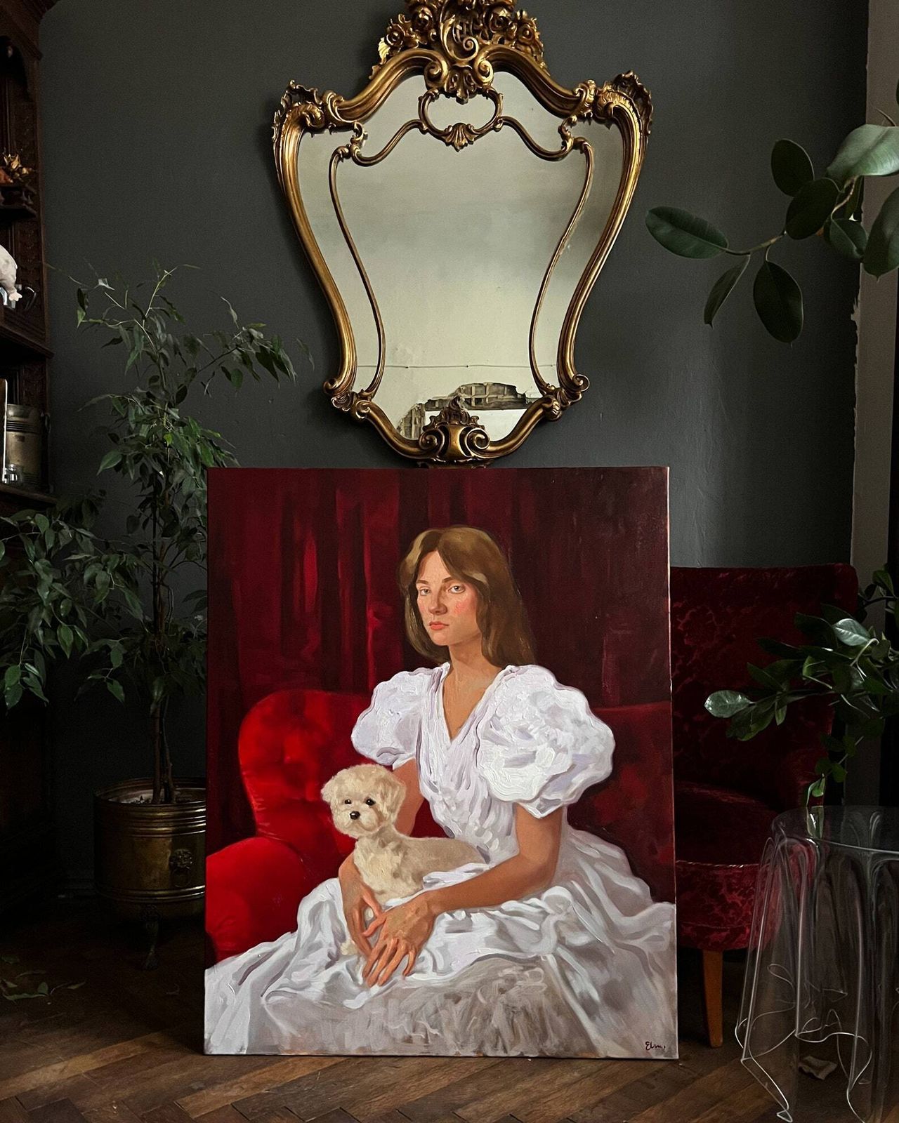 Original Woman Portrait Oil Painting photo vintage