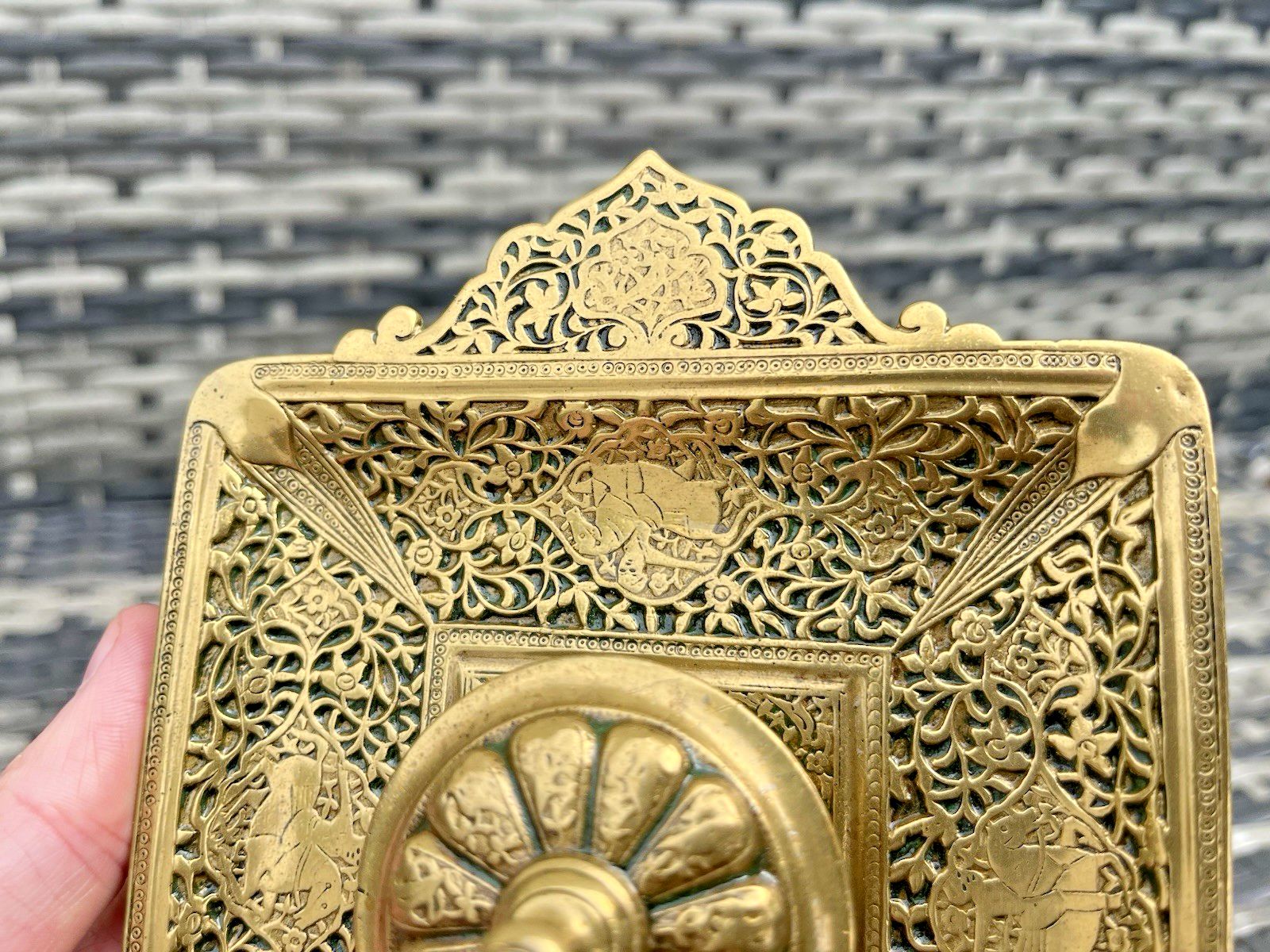 Top Quality Asian Indian Turkish Figural Brass Inkwell Liner Pot Antique Vintage photo buy