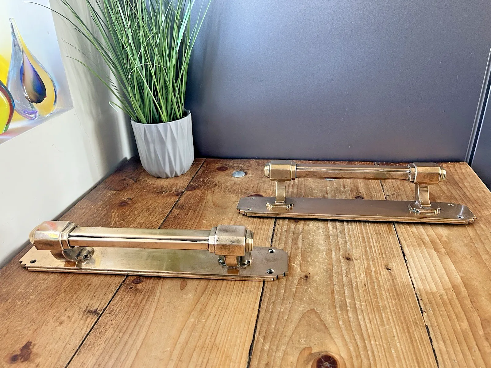 photo for sale Superb Pair Of Quality 13.5" French Antique Art Deco Bronze Door Pull Handles