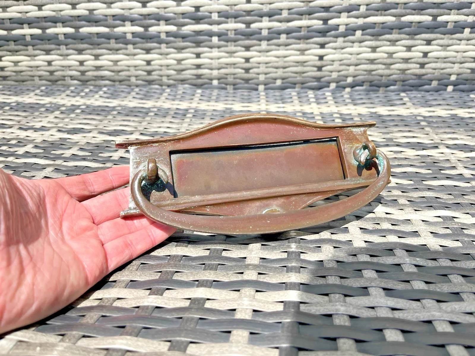 Reclaimed Antique Art Nouveau Bronze Door Knocker Mail Letter Box Posting Slot photo vintage