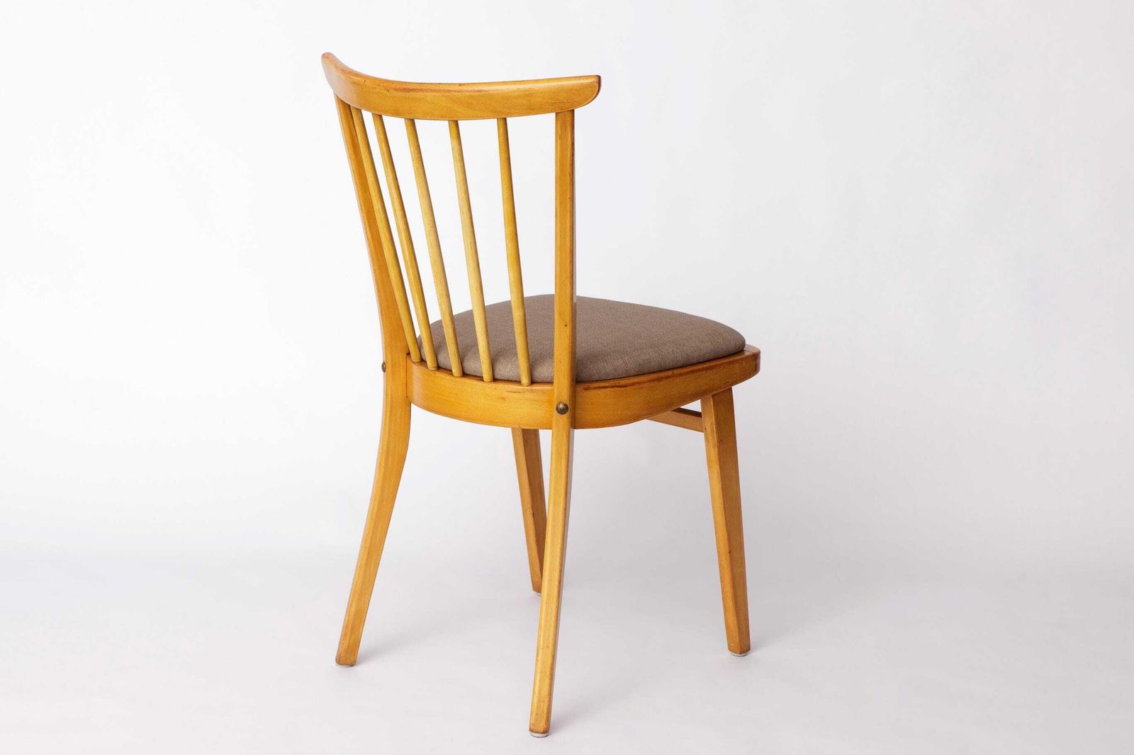 Vintage Beech Wood Kitchen Chair – 1960s German Design, Grey Upholstery, Restored photo vintage
